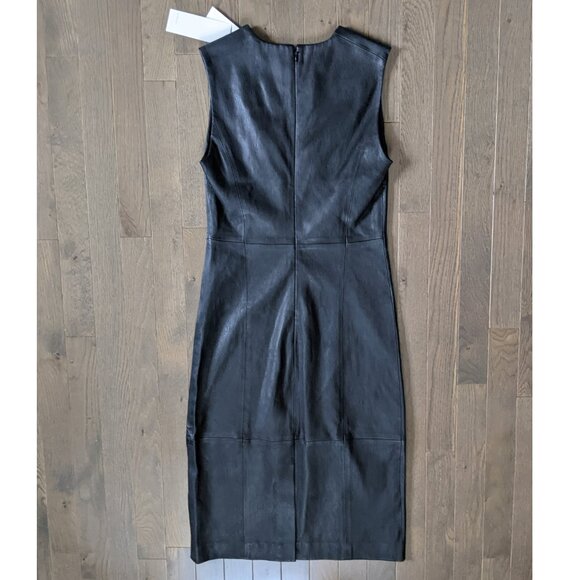 Vince Sleeveless Leather Knee-length Dress In Black - Picture 10 of 10